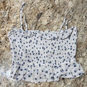 Self Esteem Floral Smocked Camisole - White and Blue